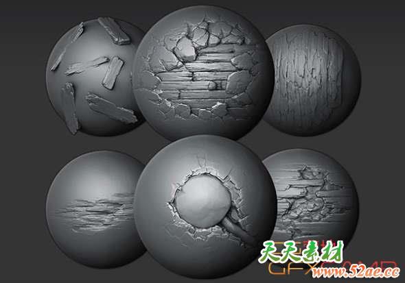 20个木头ZBrush笔刷素材 ArtStation Marketplace – ZBrushSP – 20 Wood Brushes Alphas Vol.1-天天素材网