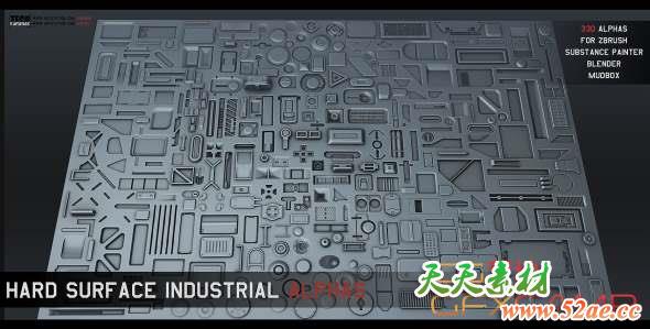 工业化硬面深度贴图素材 ArtStation Marketplace – 330 Hard Surface Industrial Alphas-天天素材网