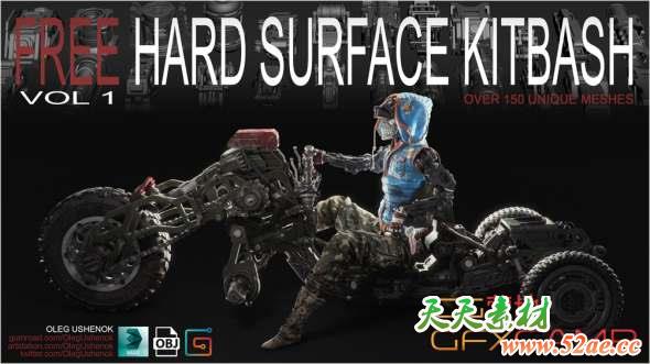 硬表面机械零件3D模型 Hard Surface Kitbash Volume 1 – Over 150 Unique Meshes-天天素材网