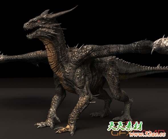 石头龙3D模型 Cubebrush – Stone Dragon Maya Rig-天天素材网