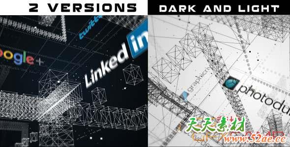 AE模板-三维线框网格文字Logo动画 Wireframe 3D Grid-天天素材网