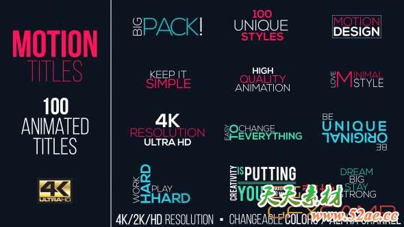 AE模板-100组文字标题动画 Motion Titles Pack-天天素材网