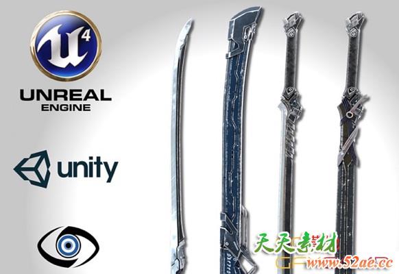 科幻刀剑游戏3D模型 Cubebrush – Sci-fi Swords Pack 1-天天素材网