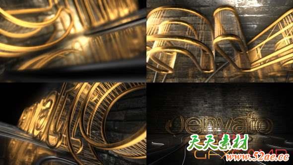 AE模板-金色三维Logo动画 Dark Rejected Element 3D Logo Opener-天天素材网