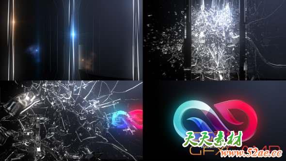 AE模板-玻璃破碎Logo动画 Abstract Glass Shatter Logo Opener-天天素材网