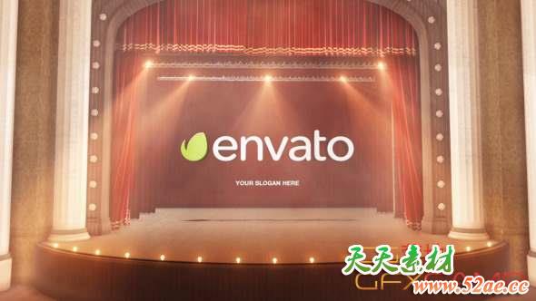 AE模板-舞台红幕布Logo动画 Theatre Curtain Logo-天天素材网