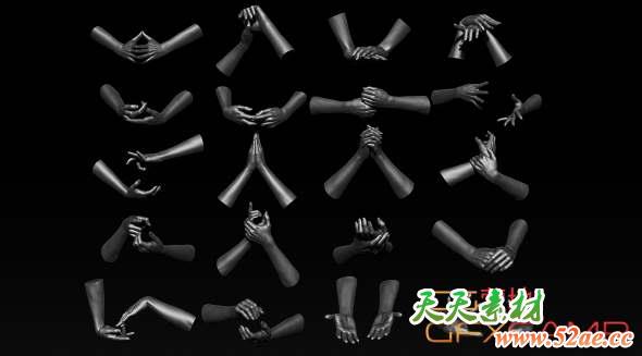 三维打印手势3D模型 Cubebrush – 3D Printable Female Hands 20 Poses Pack V1 (OBJ/ZTL/STL格式)-天天素材网