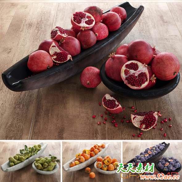 石榴/梨子/无花果/柿子3D模型 Turbosquid – Fruits Collection 3D Model (MAX/OBJ/MAT格式)-天天素材网