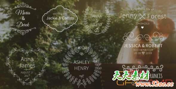AE模板-婚礼文字标题动画 Wedding Titles-天天素材网