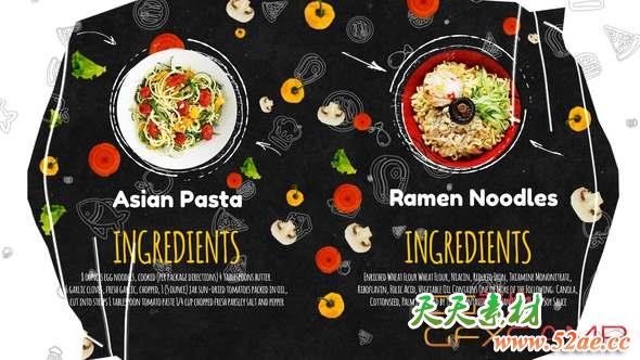 AE模板-食物美食介绍片头动画 Recipes Menu Slideshow-天天素材网