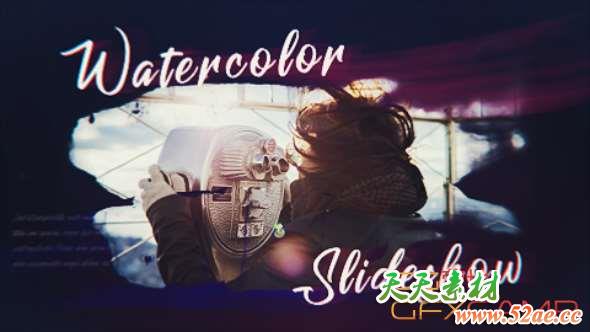 AE模板-笔刷遮罩幻灯片开场 Ink Watercolor Slideshow-天天素材网