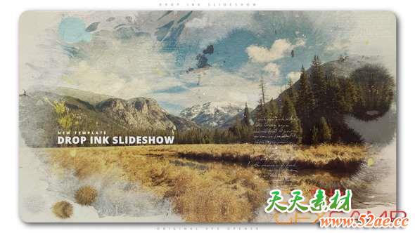 AE模板-水墨滴落遮罩图片开场 Drop Ink Slideshow-天天素材网