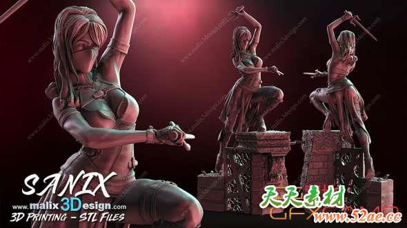 女杀手可打印3D模型 Cubebrush – ELEKTRA – Model for 3D Printing-天天素材网