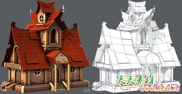 卡通游戏房屋3D模型 Cubebrush – House Cartoon V02-天天素材网