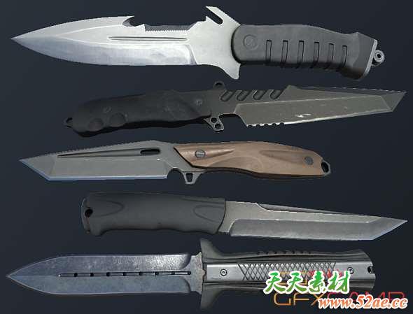 刀子匕首3D模型 Cubebrush – HQ PBR Combat Knives Pack-天天素材网