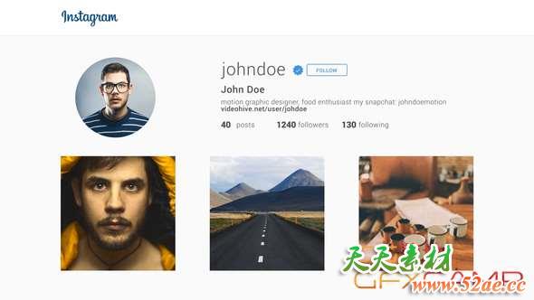 AE模板-INS个人主页介绍动画 Short Instagram Promotion-天天素材网