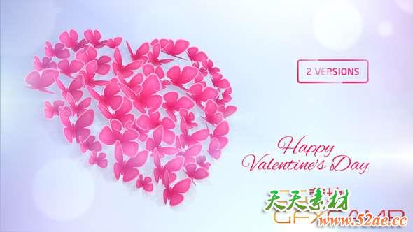 AE模板-蝴蝶飞舞浪漫爱心动画 Heart of Butterflies-天天素材网