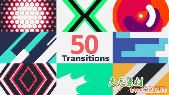 AE模板-50组扁平化图形转场 Transitions-天天素材网