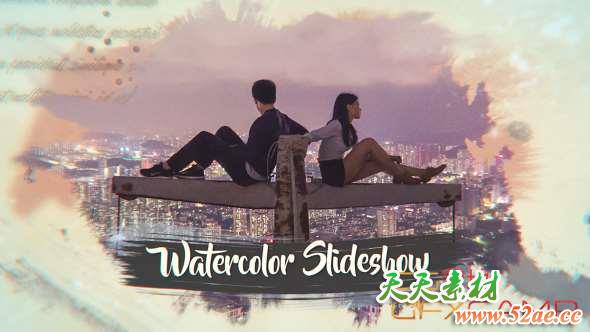 AE模板-清新水彩遮罩片头 Ink Watercolor Slideshow Opener-天天素材网