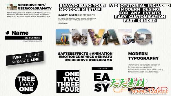 AE模板-创意时尚文字图片排版动画 Modern Typography-天天素材网