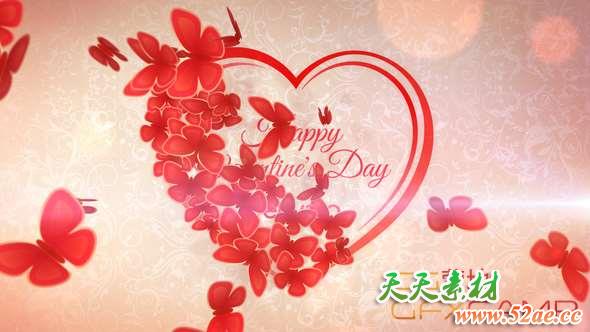 AE模板-浪漫爱心蝴蝶飞舞片头 Romantic Heart Opener-天天素材网