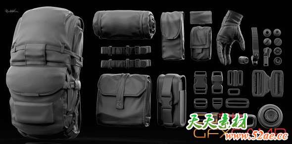 士兵背包装备3D模型 Cubebrush – Unloading Soldiers Bashkit-天天素材网