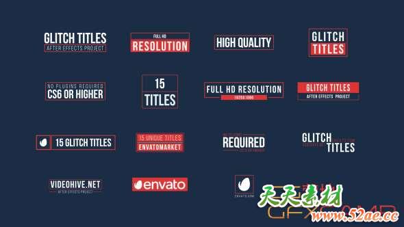 AE模板-信号损坏文字标题动画 15 Glitch Titles-天天素材网