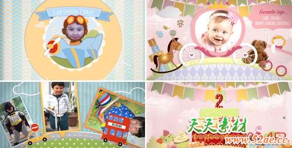 AE模板-儿童生日相册回忆照片展示 Children Memory Album And Birthday Invitation-天天素材网