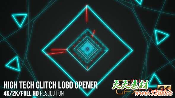 AE模板-高科技图形Logo动画 High Tech Glitch Logo Opener-天天素材网