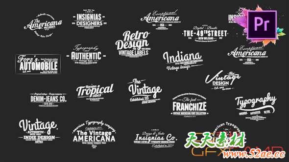 AE模板+PR预设-26组欧式复古文字标题动画 Vintage Typography Pack 26 Animated Badges-天天素材网