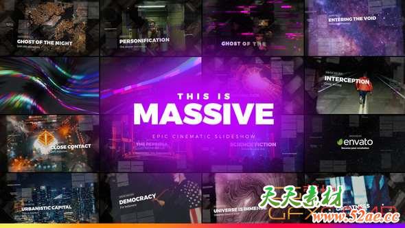 AE模板-大气图形遮罩图片开场 Massive – Epic Cinematic Slideshow-天天素材网