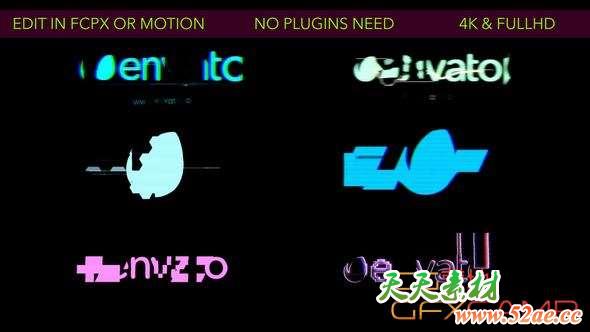 Apple Motion模板-信号损坏Logo动画 Glitch Logos-天天素材网