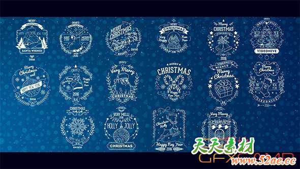AE模板-圣诞节文字标题 Christmas Badges-天天素材网