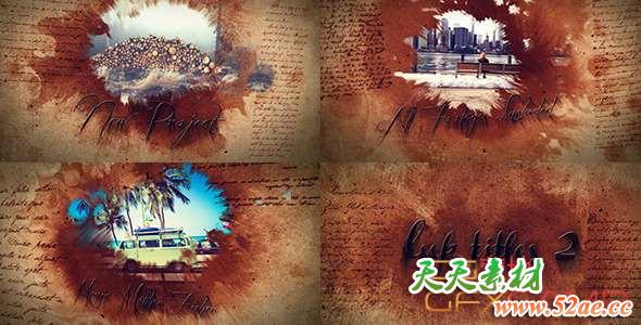 AE模板-复古牛皮纸水墨遮罩图片展示 Ink Titles 2-天天素材网