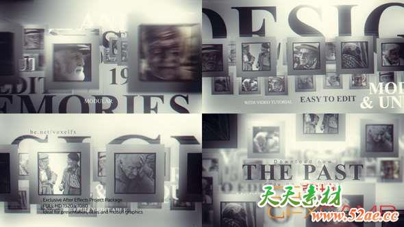 AE模板-历史回忆照片相册开场 The Past Memories Opener-天天素材网