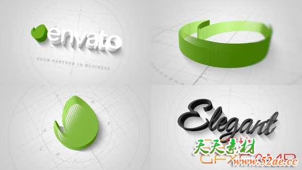 AE模板-建筑草图三维Logo动画 Technical Elegant Logo 3D Opener-天天素材网