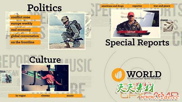 AE模板-新闻电视广告栏目包装 World News Channel-天天素材网