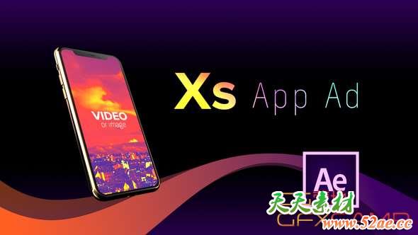 AE模板-iPhone XS手机APP展示广告介绍片头 Phone Xs App Ad-天天素材网