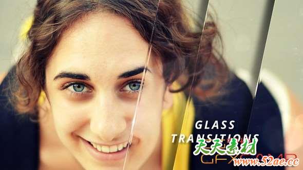 AE模板-玻璃切割视频转场 Glass Transitions-天天素材网
