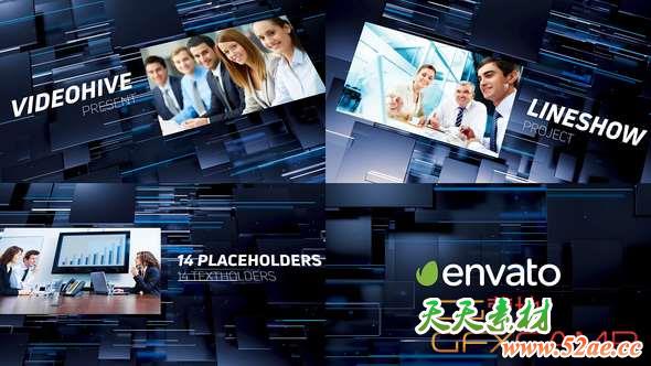 AE模板-三维光线背景商务片头 Light Trace Slideshow-天天素材网