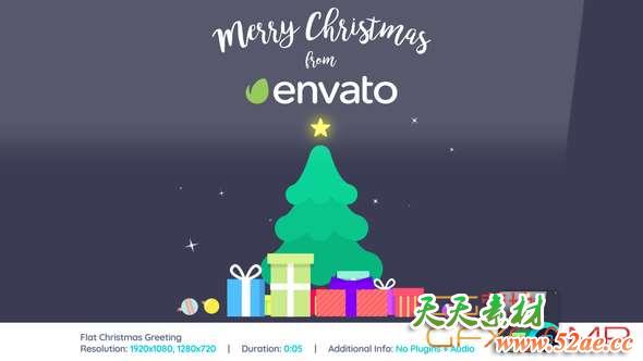AE模板-扁平化圣诞节MG动画片头 Flat Christmas Greeting-天天素材网