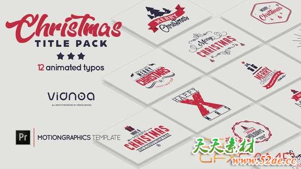 PR预设-12组圣诞节文字标题动画 Christmas Title Pack-天天素材网