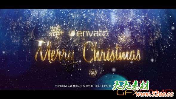 AE模板-金色圣诞节片头动画 Magic Christmas Wishes-天天素材网