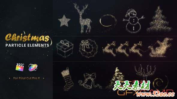 FCPX插件模板-圣诞节粒子元素动画包 Christmas Particle Elements-天天素材网
