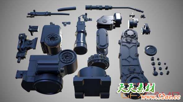 机械手臂零部件3D模型 Cubebrush – Industrial Robotic Arm Kitbash – Hires-天天素材网