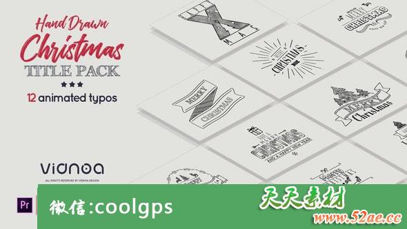 PR模板 手绘圣诞节标题动画视频素材Christmas Title Pack-天天素材网