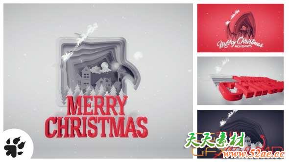AE模板-剪纸圣诞节片头 Christmas Greetings Paper Cut-天天素材网