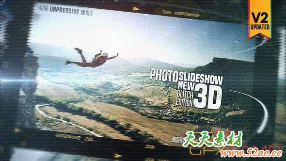 AE模板-三维视差图片开场 Photo Slide Show 3D New Glitch Edition-天天素材网