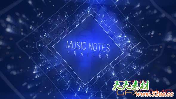 AE模板-音乐视频宣传开场 Music Notes Trailer-天天素材网
