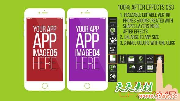 AE模板-扁平化手机APP宣传动画 App Promotion-天天素材网